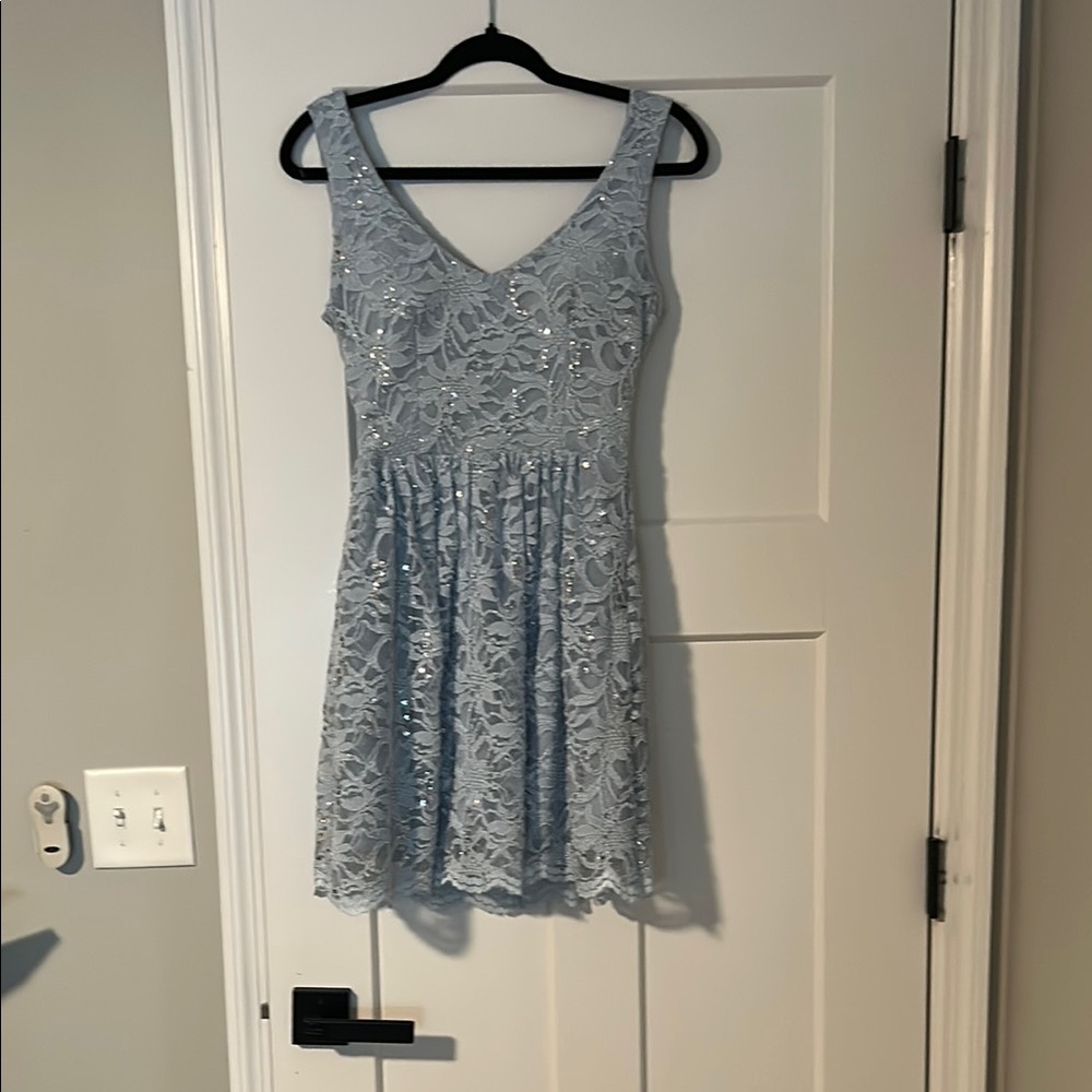 B Darlin Lace Dress - Soft Blue